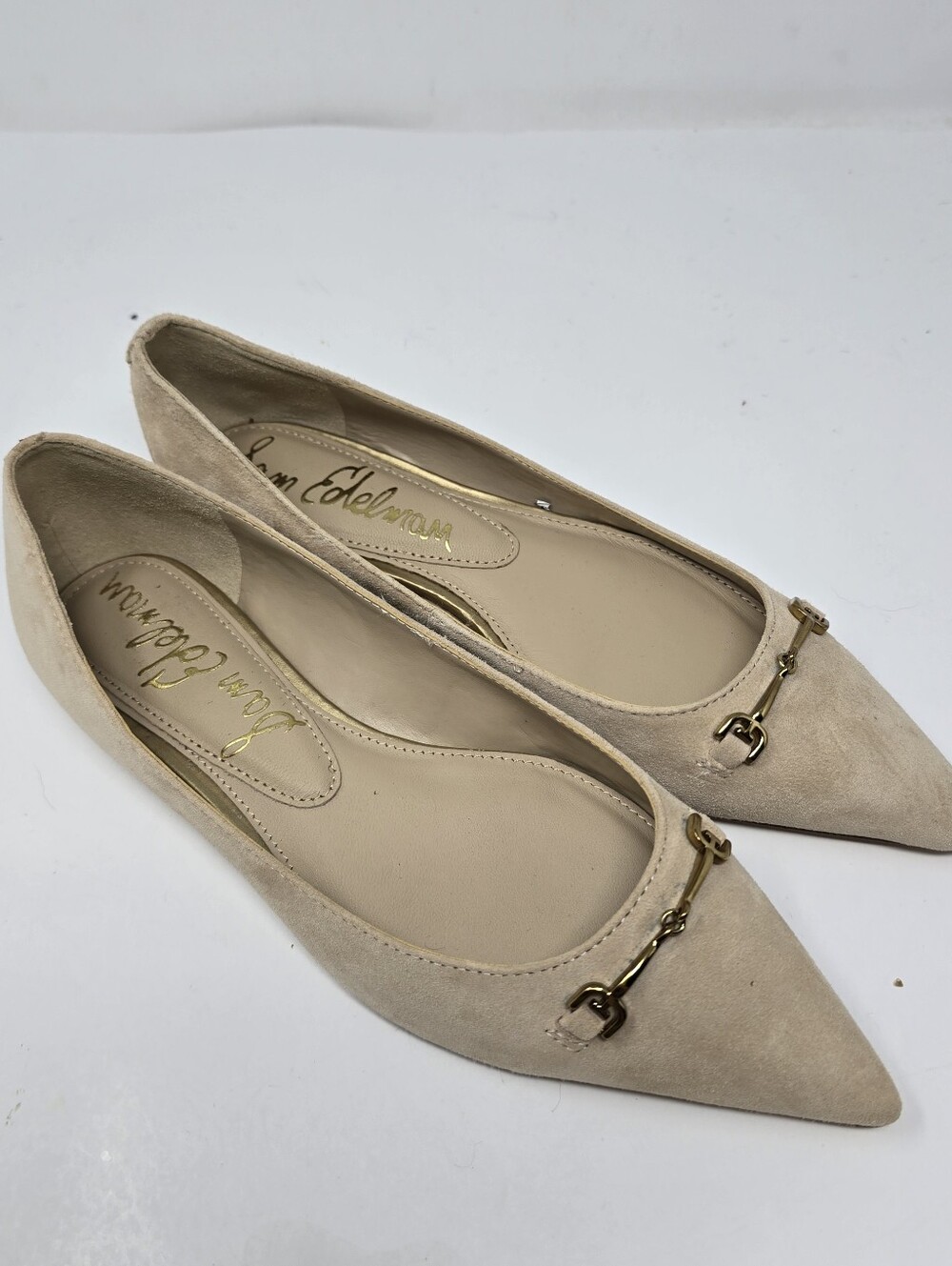 Sam Edelman Womens 8 Nori Cappacino Suede Biege Pointed Toe Horse Bite Flats